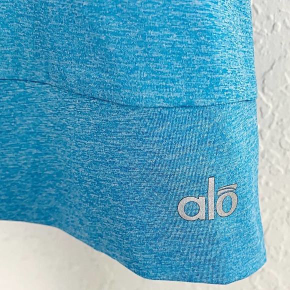 ALO Yoga Vitalize Mesh Drape-Back Tank in Heather Seaport Blue - Picture 4 of 4